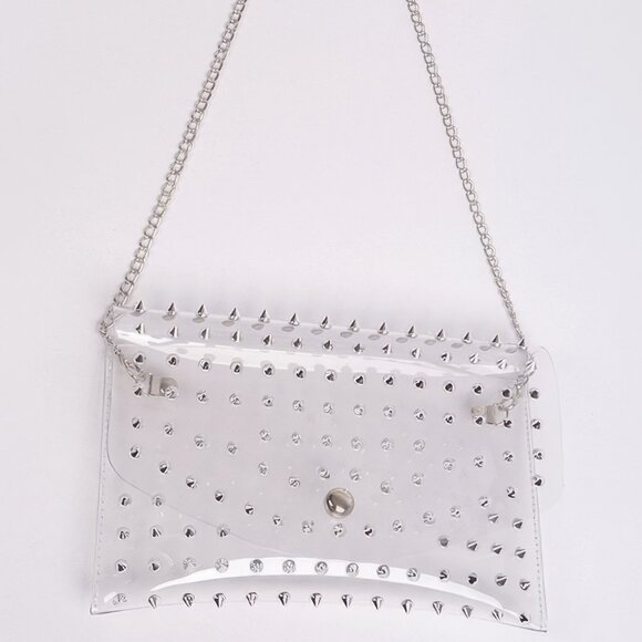 Multi Stoned Cross Body Chain Strap Visible Clutch - Picture 2 of 4